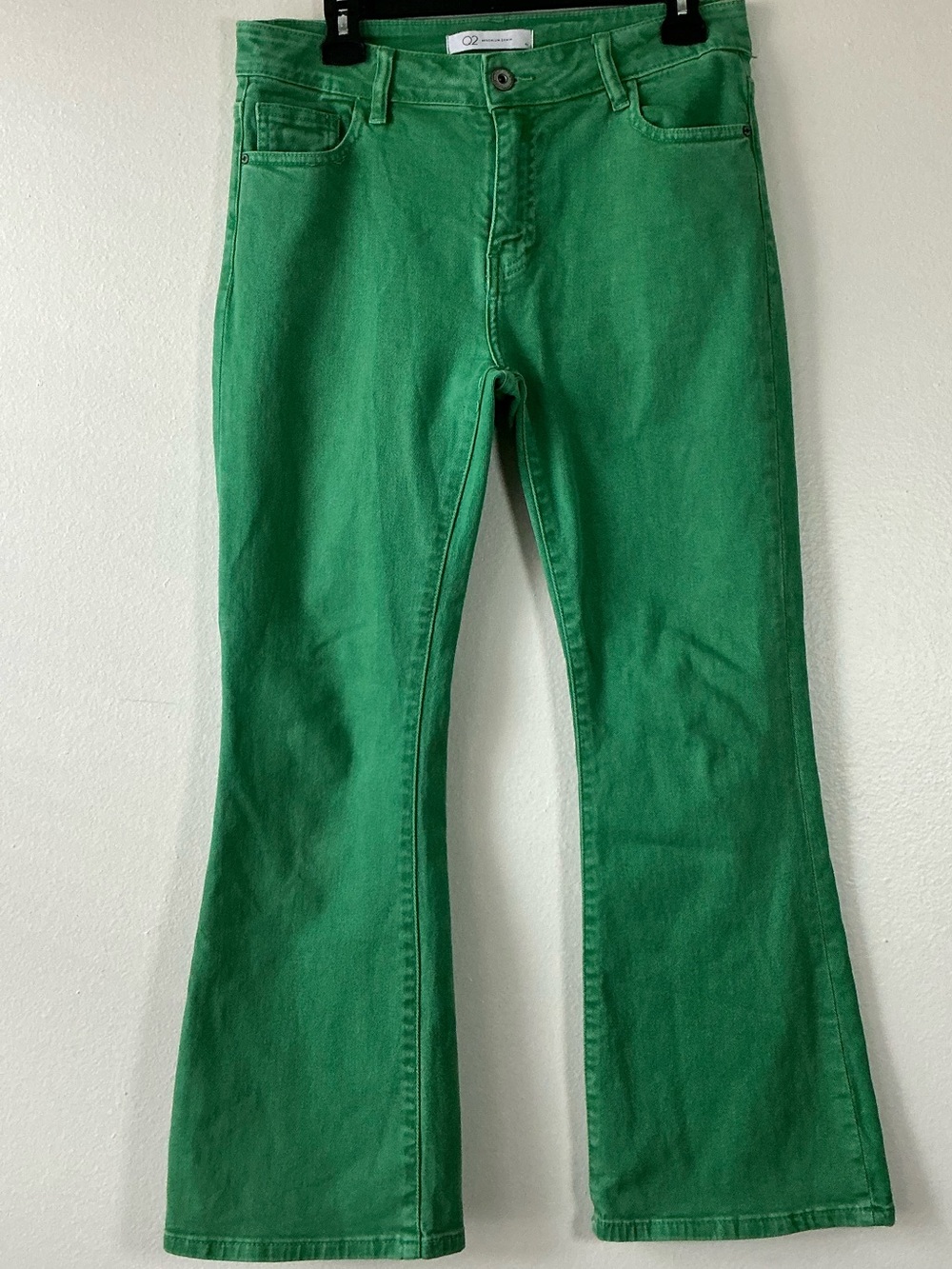 Q2 Premium Denim Womens XL Green Flare Jeans Stretch High Rise Pants